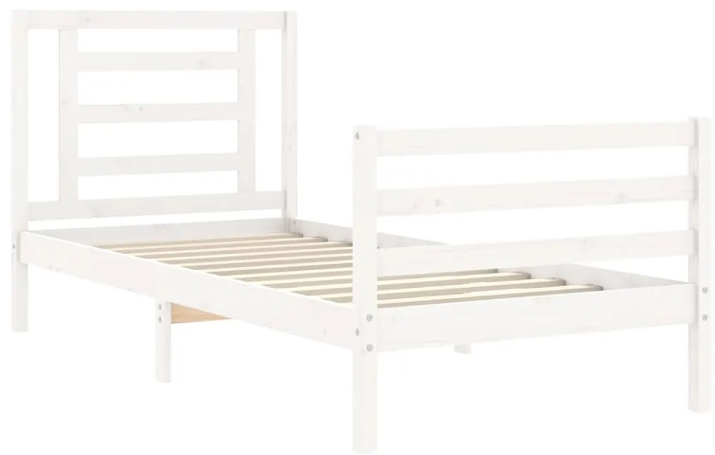 Estrutura cama de solteiro c/ cabeceira madeira maciça branco