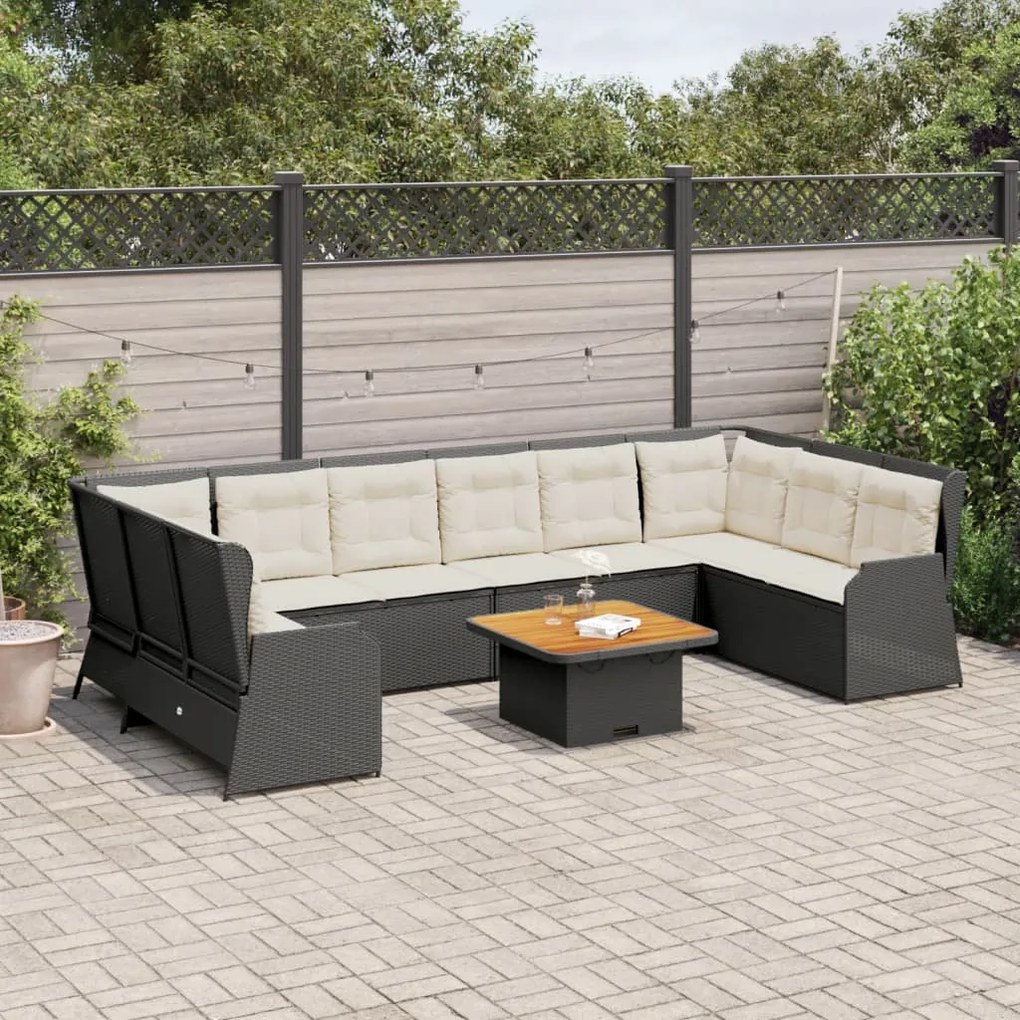 vidaXL 7 pcs conjunto lounge de jardim c/ almofadões vime PE preto