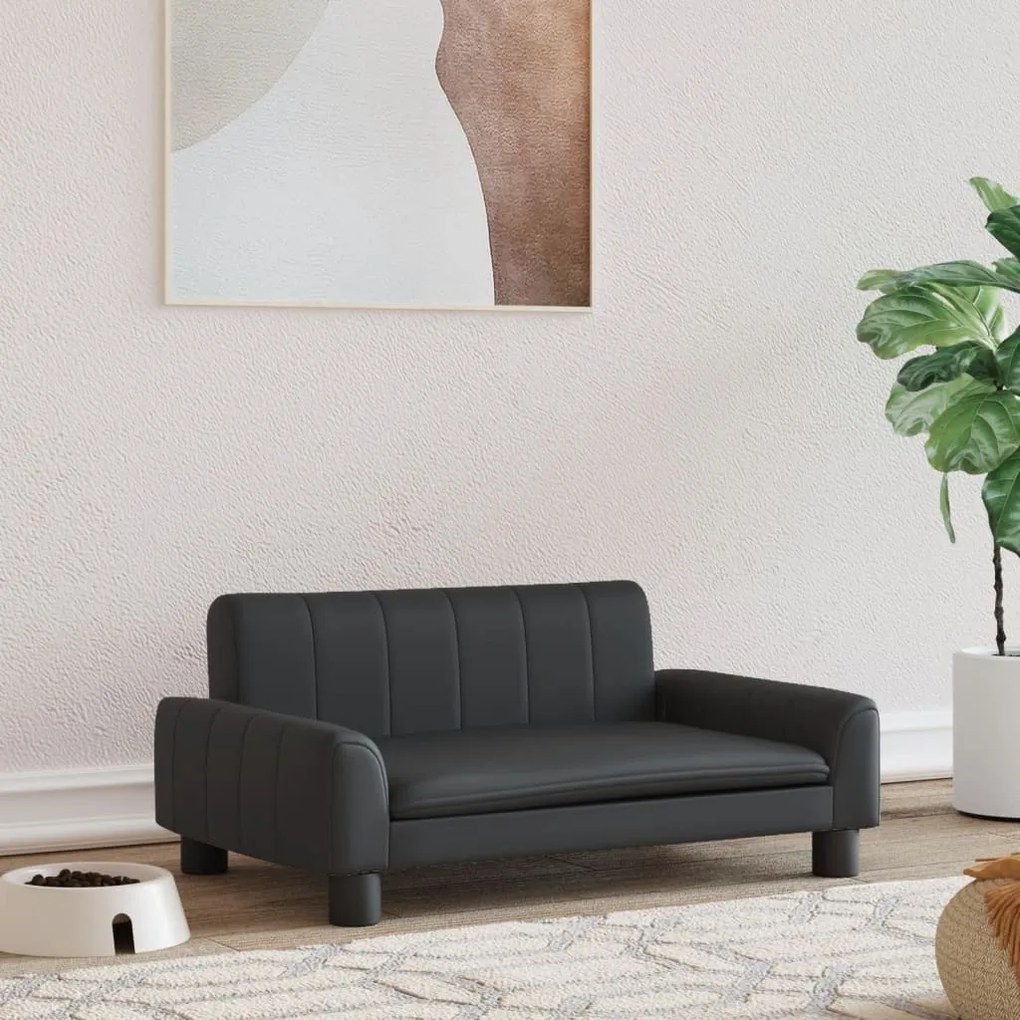 vidaXL Cama para cães 70x45x30 cm couro artificial preto
