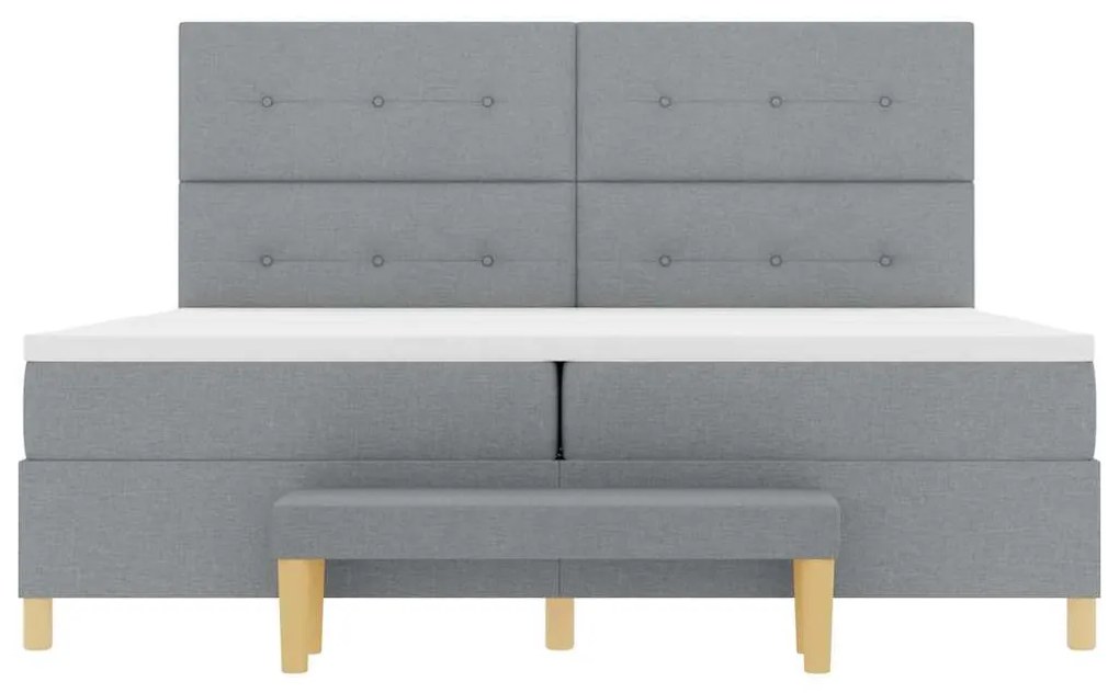 Cama Box Spring com Colchão e Banco Cinzento Claro 200x200 cm de Tecid