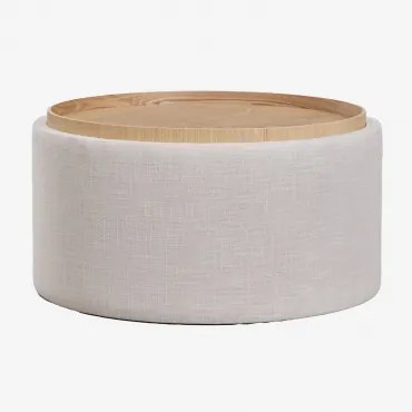 Mesa De Centro Redonda Estofada Berkeleni Com Bandeja E Armazenamento Ø80 Cm & Linho Bege Creme - Sklum
