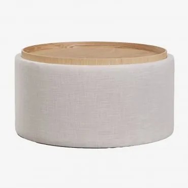 Mesa De Centro Redonda Estofada Berkeleni Com Bandeja E Armazenamento Ø80 Cm & Linho Beige Creme - Sklum