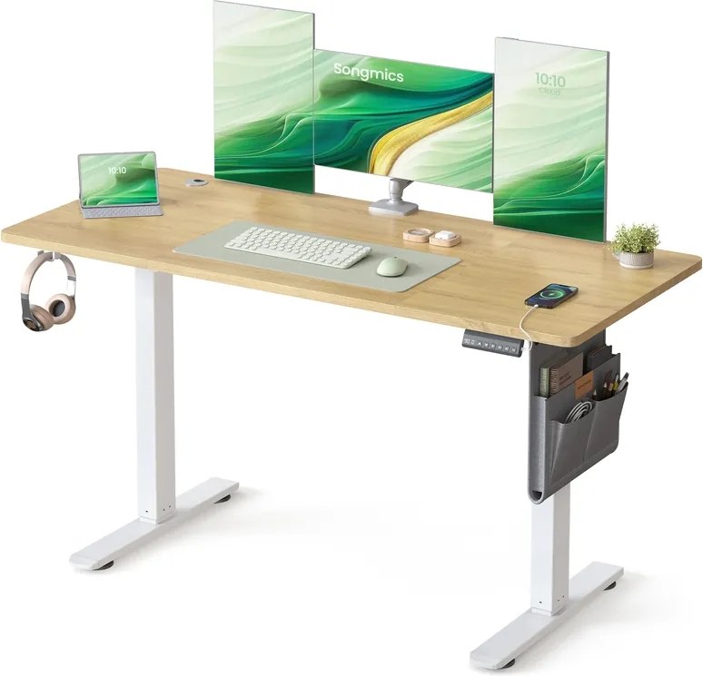 Secretária elétrica com altura ajustável 60 x 140 x (72-120) cm Branco e Bege