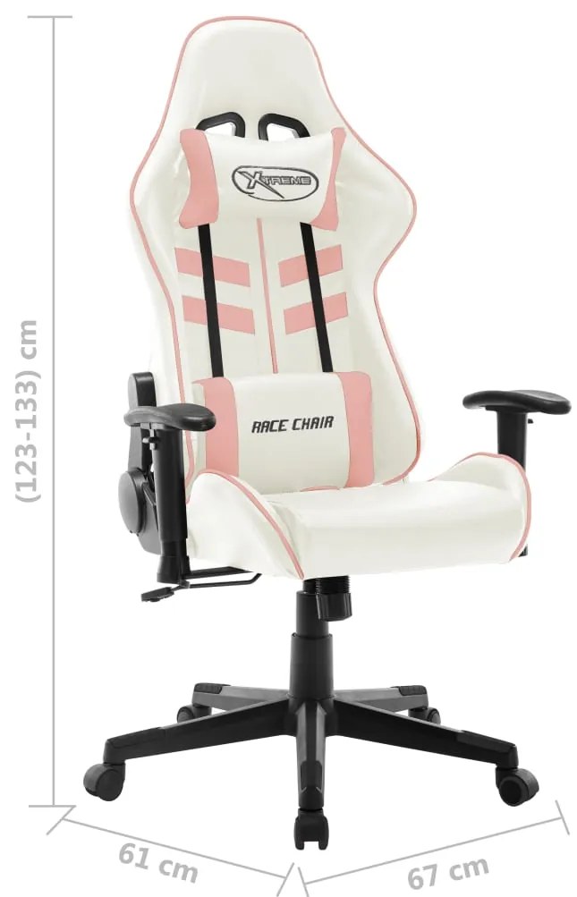 Cadeira de gaming couro artificial branco e cor-de-rosa