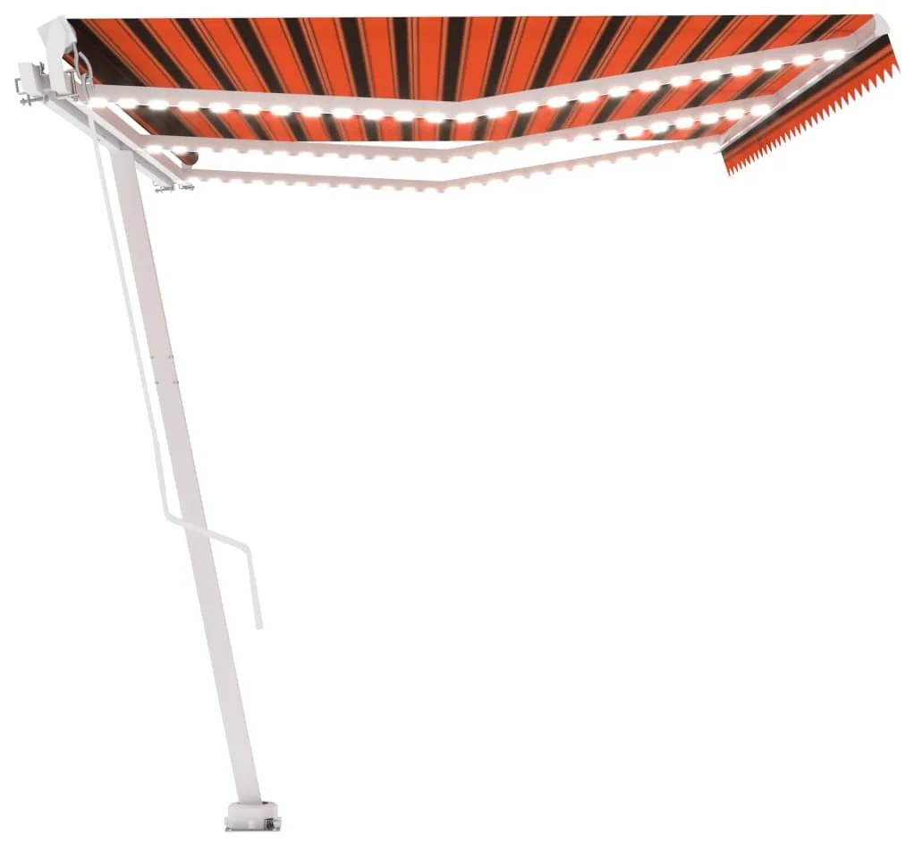 Toldo retrátil manual com LED 600x300 cm laranja e castanho