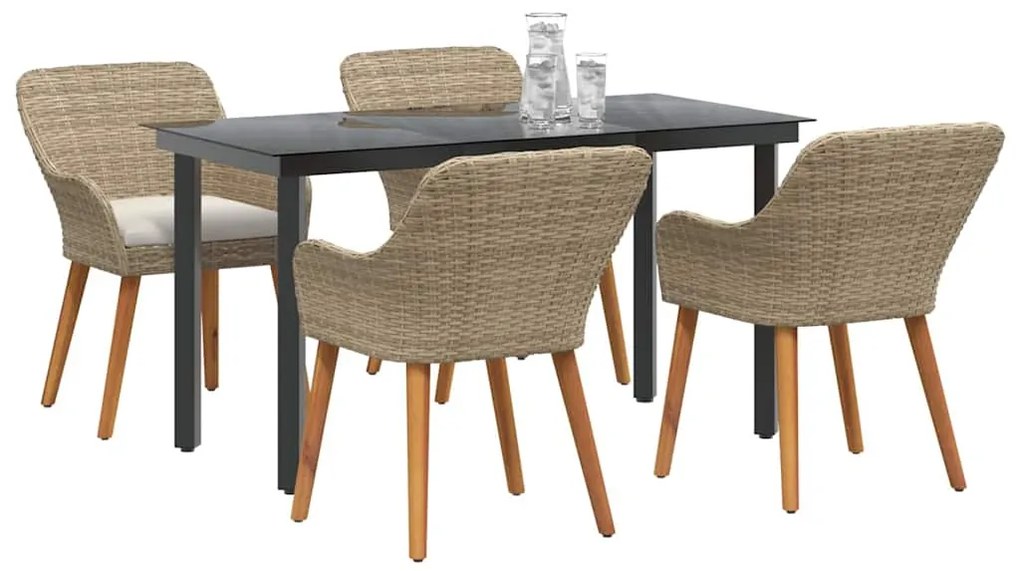 Conjunto de Jantar para o Jardim 5 Peças Bege em Rattan Sintético