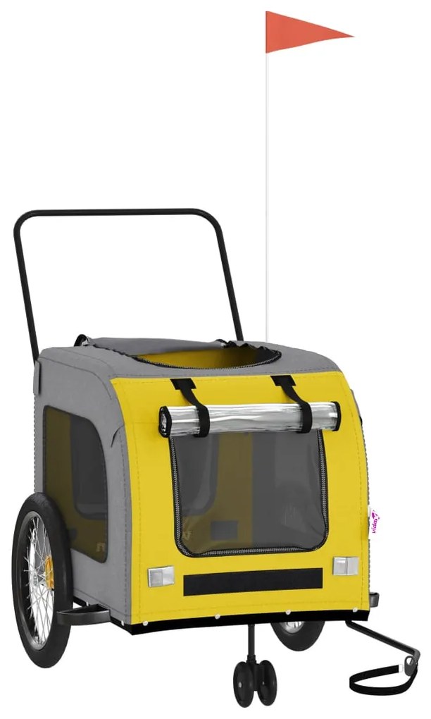 Reboque bicicleta p/ animais tecido oxford/ferro amarelo/cinza