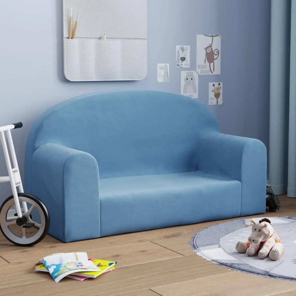 341795 vidaXL Sofá infantil de 2 lugares pelúcia azul