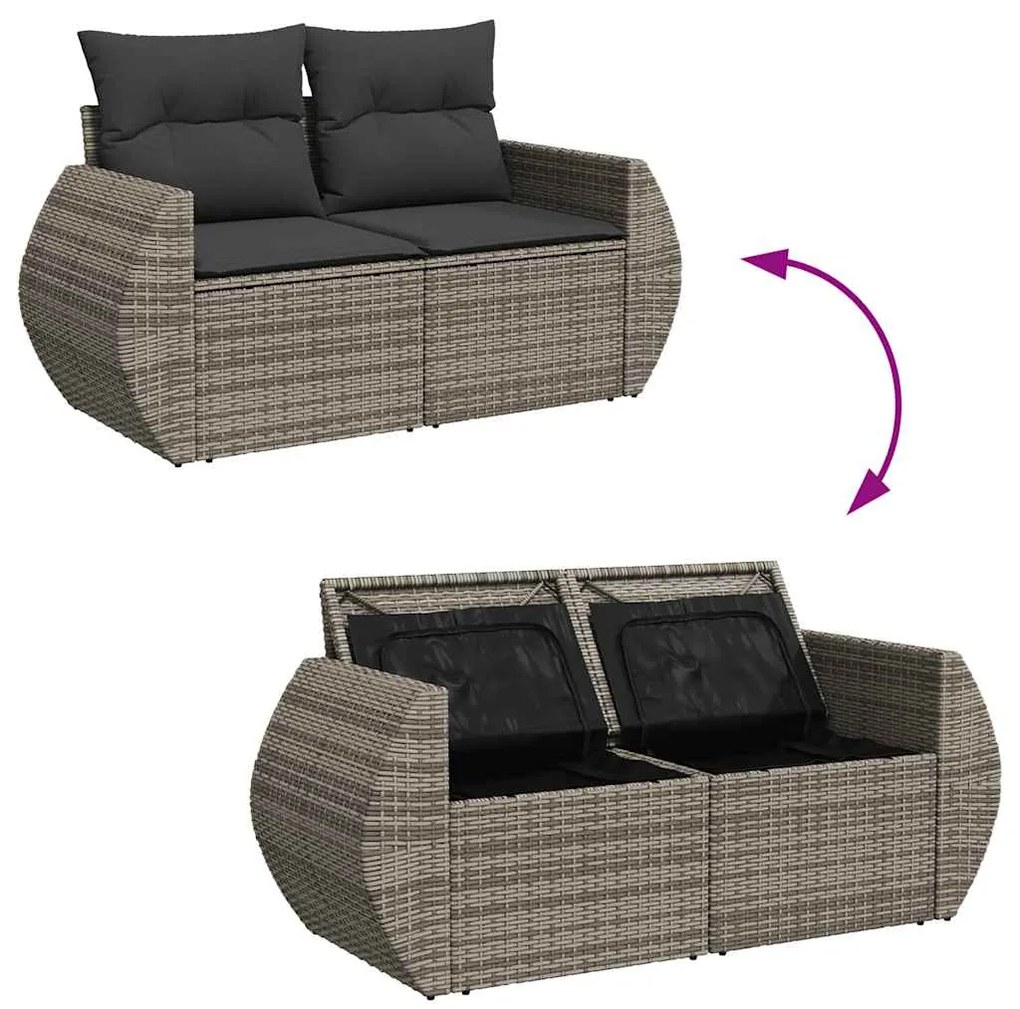 5 pcs conjunto sofás de jardim c/ almofadões acácia e vime PE