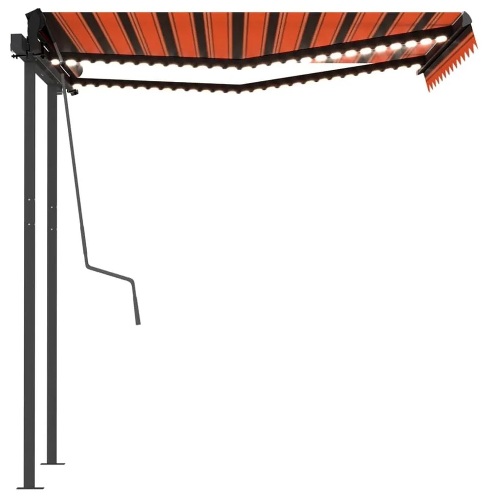 Toldo retrátil manual com LED 3,5x2,5 m laranja e castanho