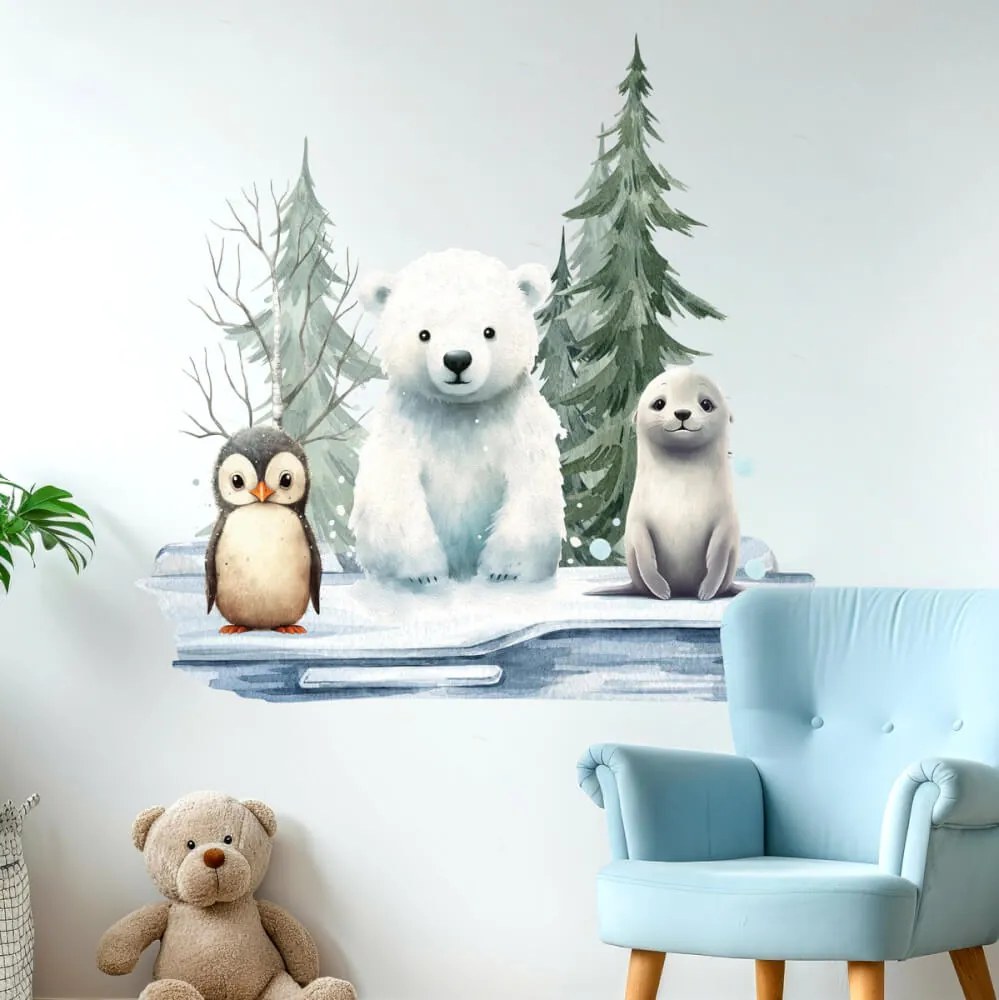 Autocolante de parede para quarto de criança - Urso polar e animais do norte