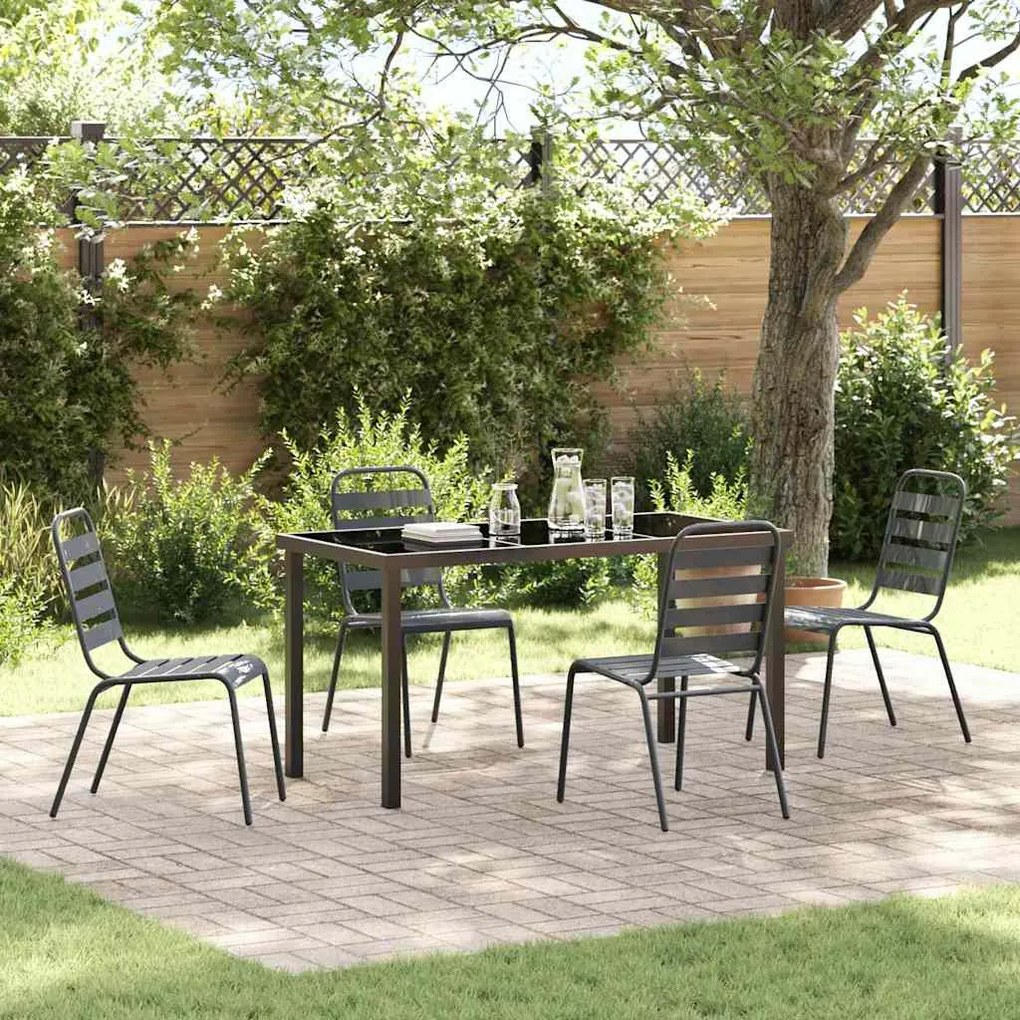 vidaXL Conjunto de Jantar de Jardim com 5 Peças , Cinza Escuro, Aço