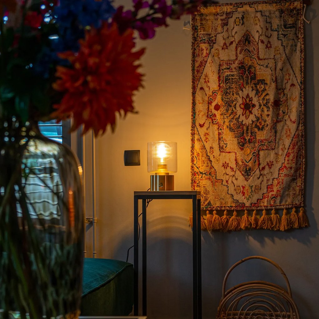 Candeeiro de mesa Art Deco dourado com vidro - Laura