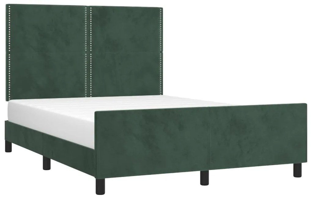 Estrutura de cama c/ cabeceira 140x190 cm veludo verde-escuro