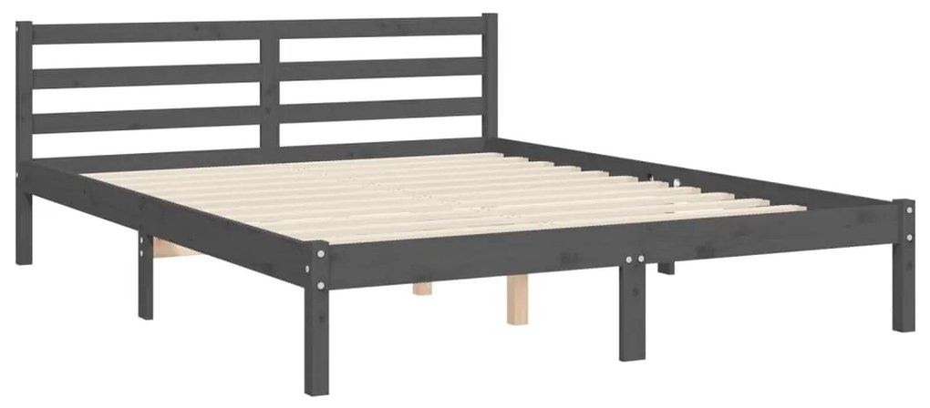 Estrutura de cama com cabeceira 140x190 cm madeira maciça cinza