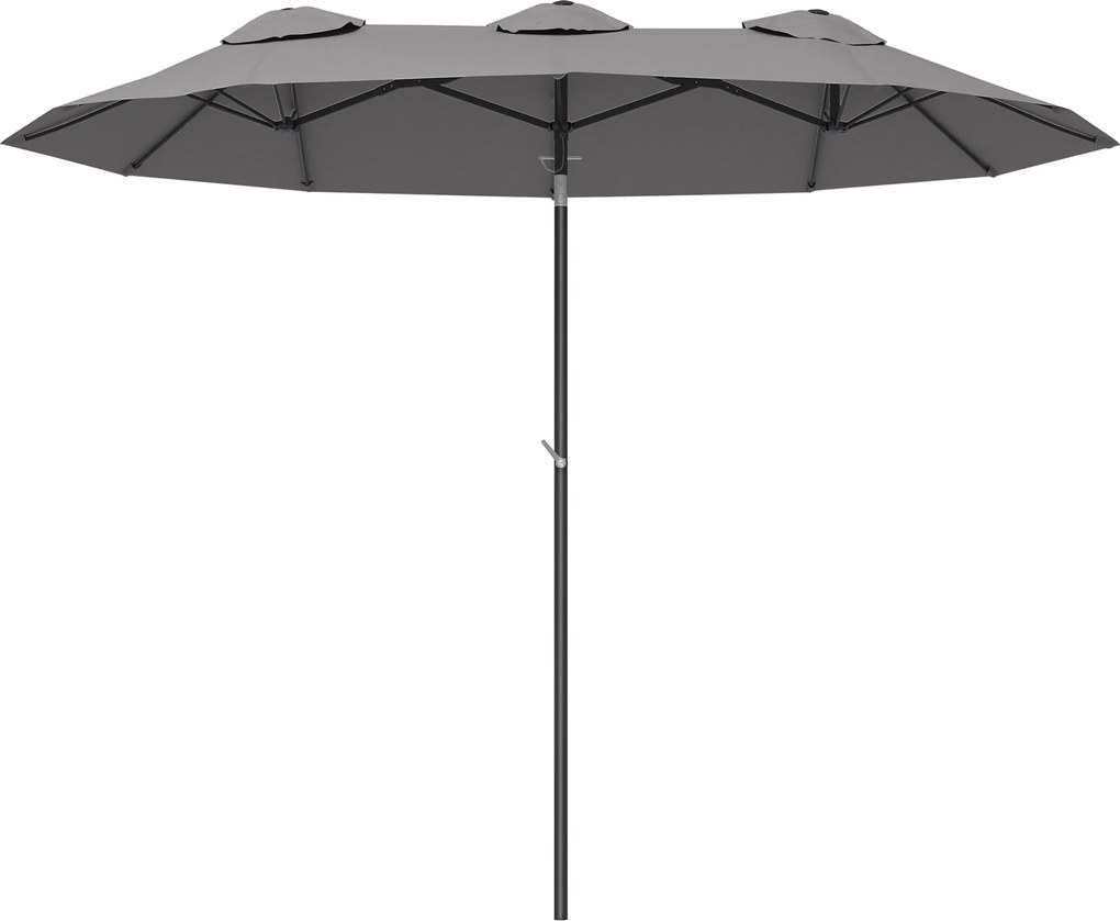 Outsunny Chapéu de Sol Duplo Chapéu de Sol de Jardim com Inclinação de 45° Manivela Estrutura de Aço 285x147x227cm Cinza | Aosom Portugal