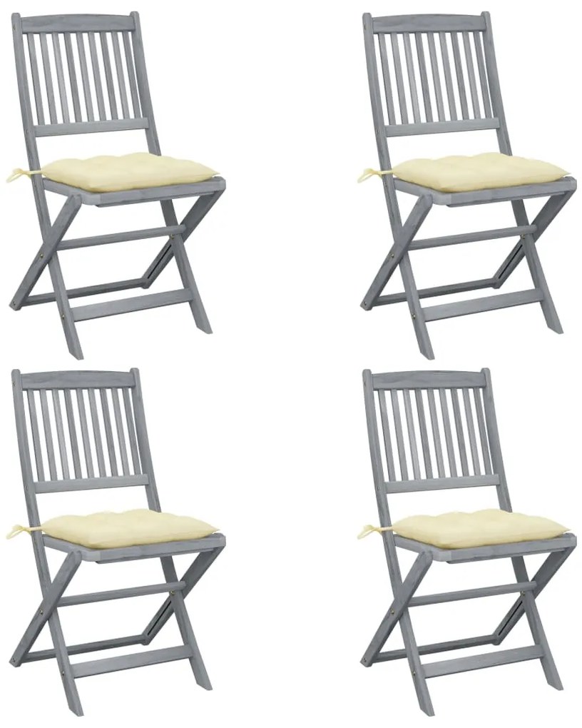 Cadeiras exterior dobráveis c/ almofadões 4 pcs acácia maciça