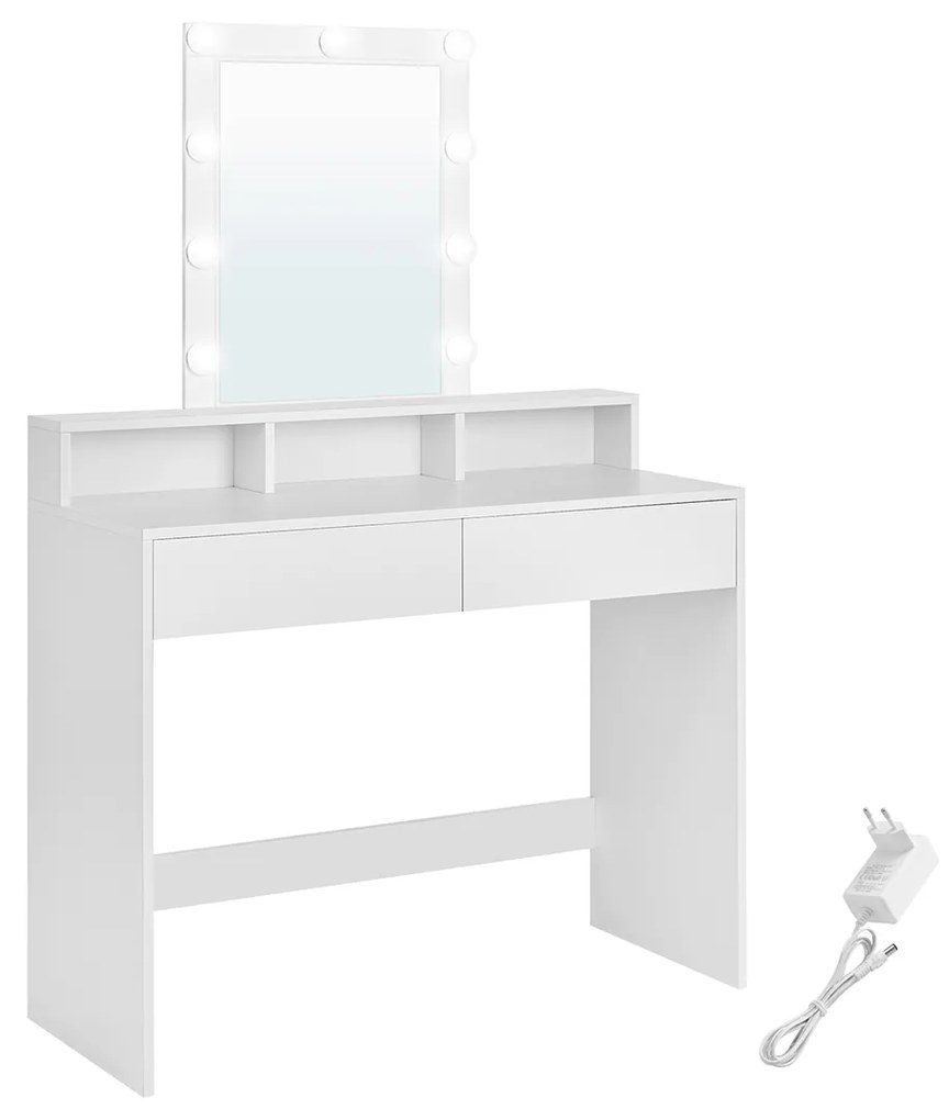 Mesa de maquilhagem com iluminação LED regulável e espelho | VASAGLE | 100 x 40 x 145 cm | branco | RDT164W01.