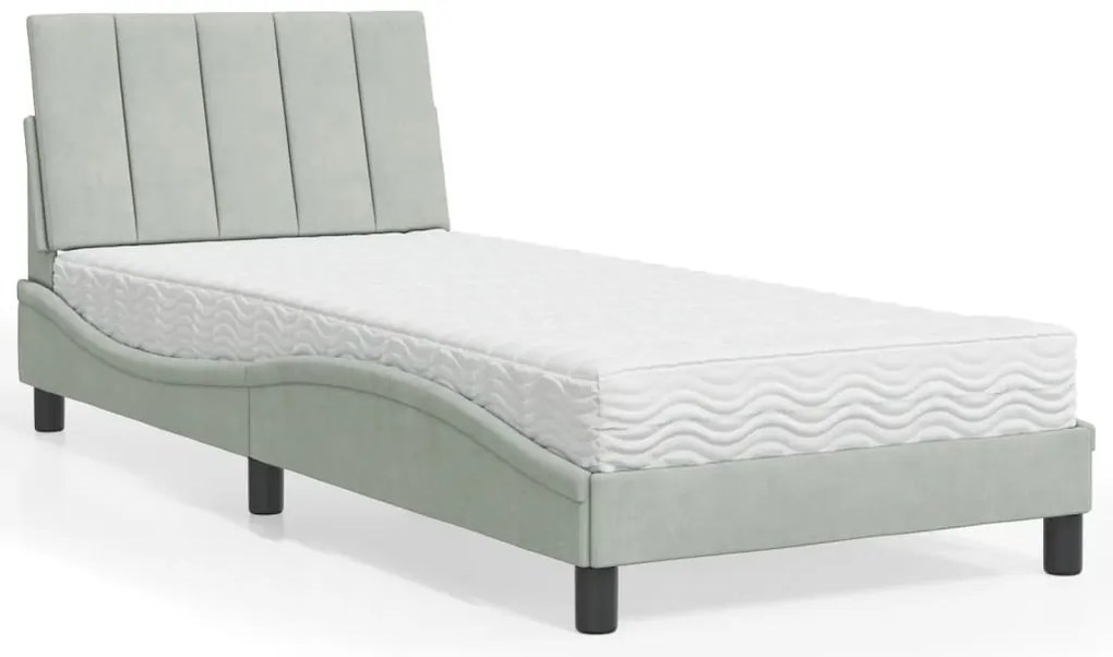 Cama com colchão 90x190 cm veludo cinzento-claro
