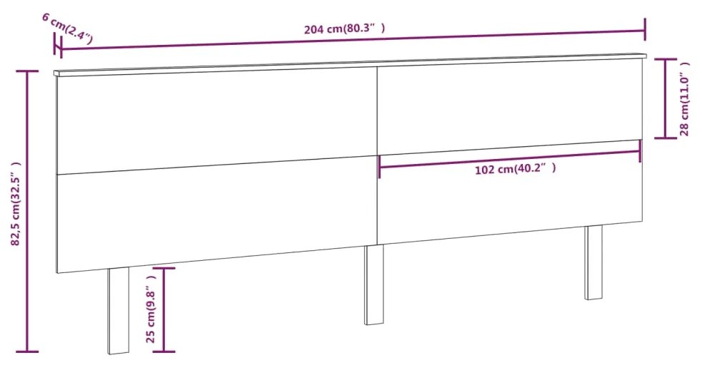 Cabeceira de cama 204x6x82,5 cm pinho maciço preto