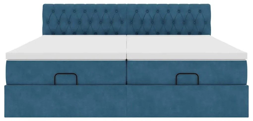 Estrutura cama otomana colchões 180x200 cm veludo azul escuro