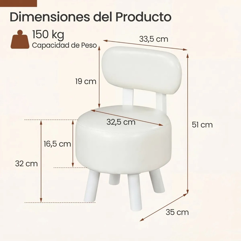 Conjunto de 2 pufes com encosto em madeira de borracha e espuma espessa, com capacidade para 150 kg, 32,5 x 35 x 51 cm, para sala de estar ou hall de