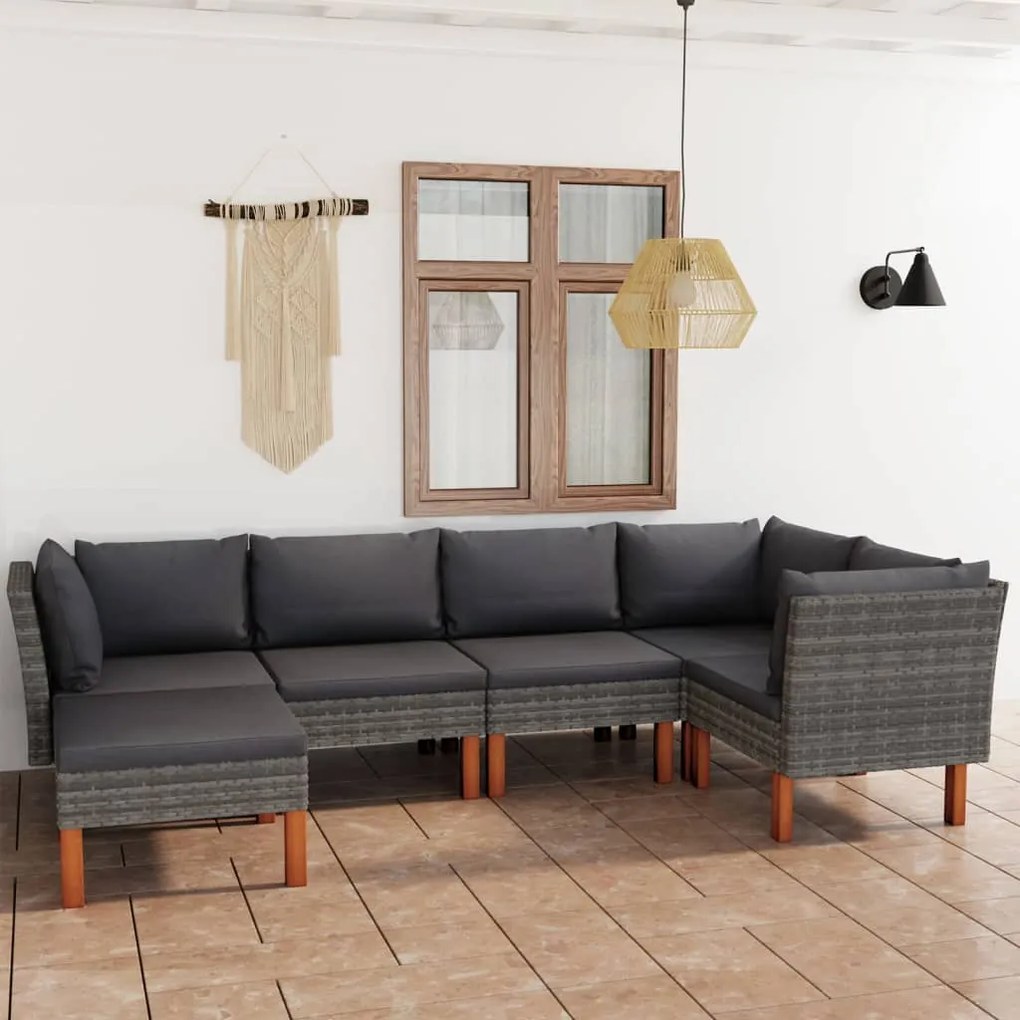 vidaXL 6 pcs conjunto lounge de jardim c/ almofadões vime PE cinzento