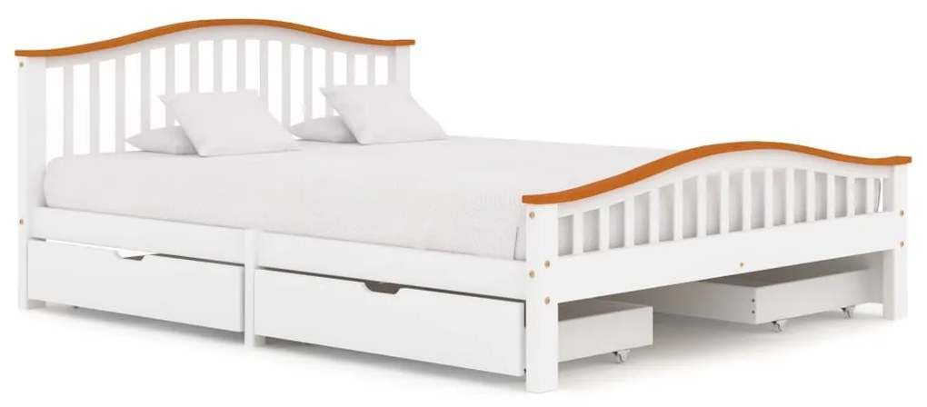 Estrutura cama c/ 4 gavetas 160x200cm pinho cor branco/carvalho