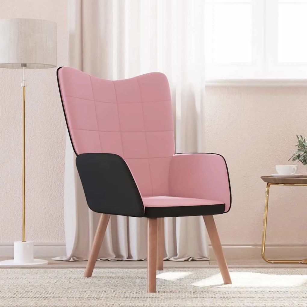 vidaXL Cadeira de descanso PVC e veludo rosa