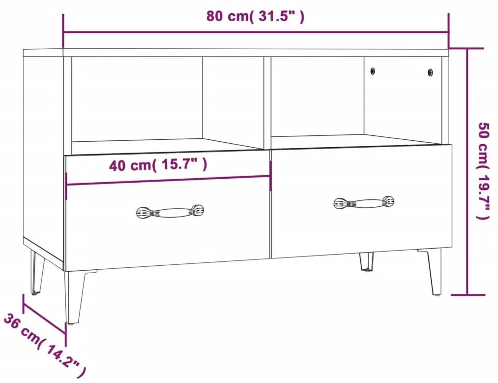 Móvel de TV Calibro com 2 Gavetas e Prateleiras de 80 cm - Madeira Rús