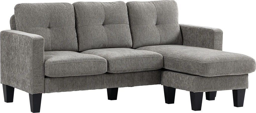 HOMCOM Sofá Chaise Longue Sofá em Forma de L Estofado em Poliéster Sofá de Canto Reversível 186x130x84 cm Marrom Acizentado | Aosom Portugal