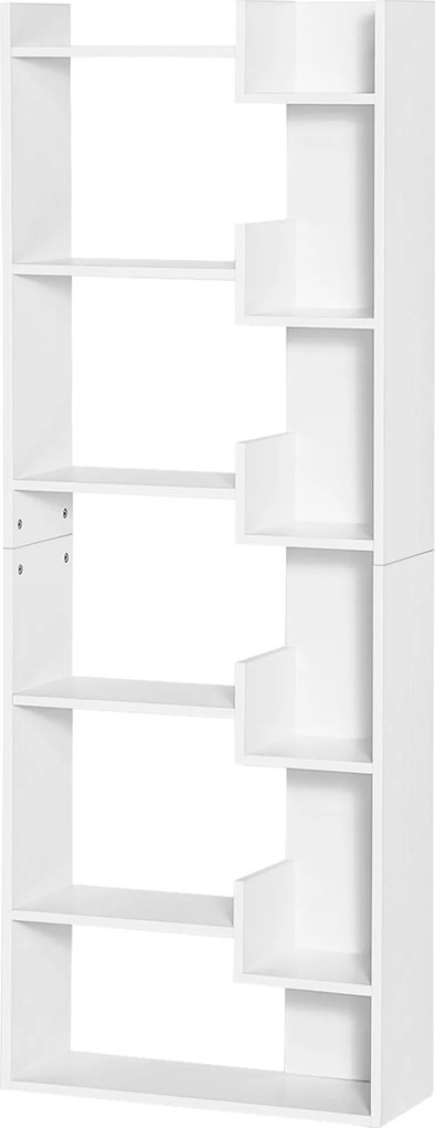 Estante com 6 prateleiras, design irregular, para sala de estar, quarto, escritório, 60 x 21 x 162,5 cm, branca