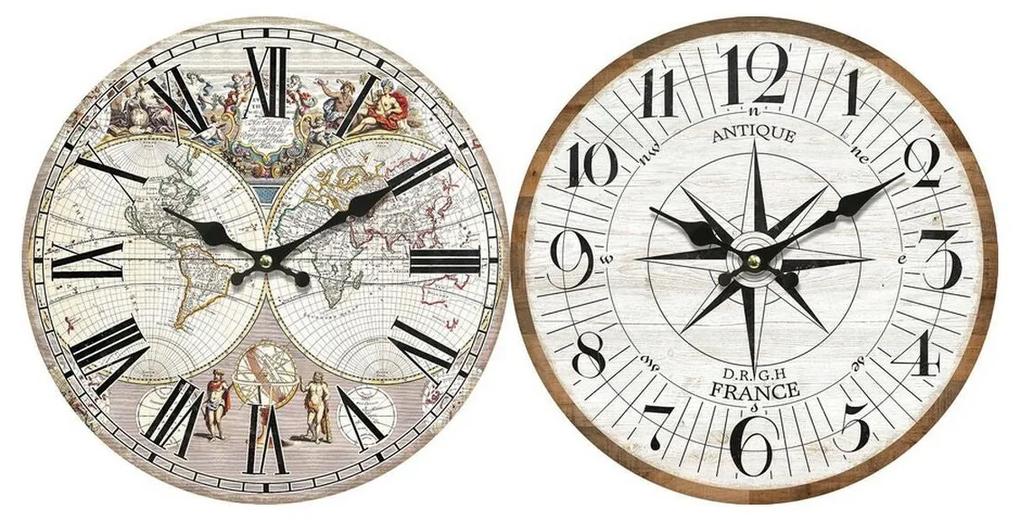 Relógio de Parede DKD Home Decor Branco Madeira MDF Mapa do Mundo (34 x 4 x 34 cm) (2 pcs)