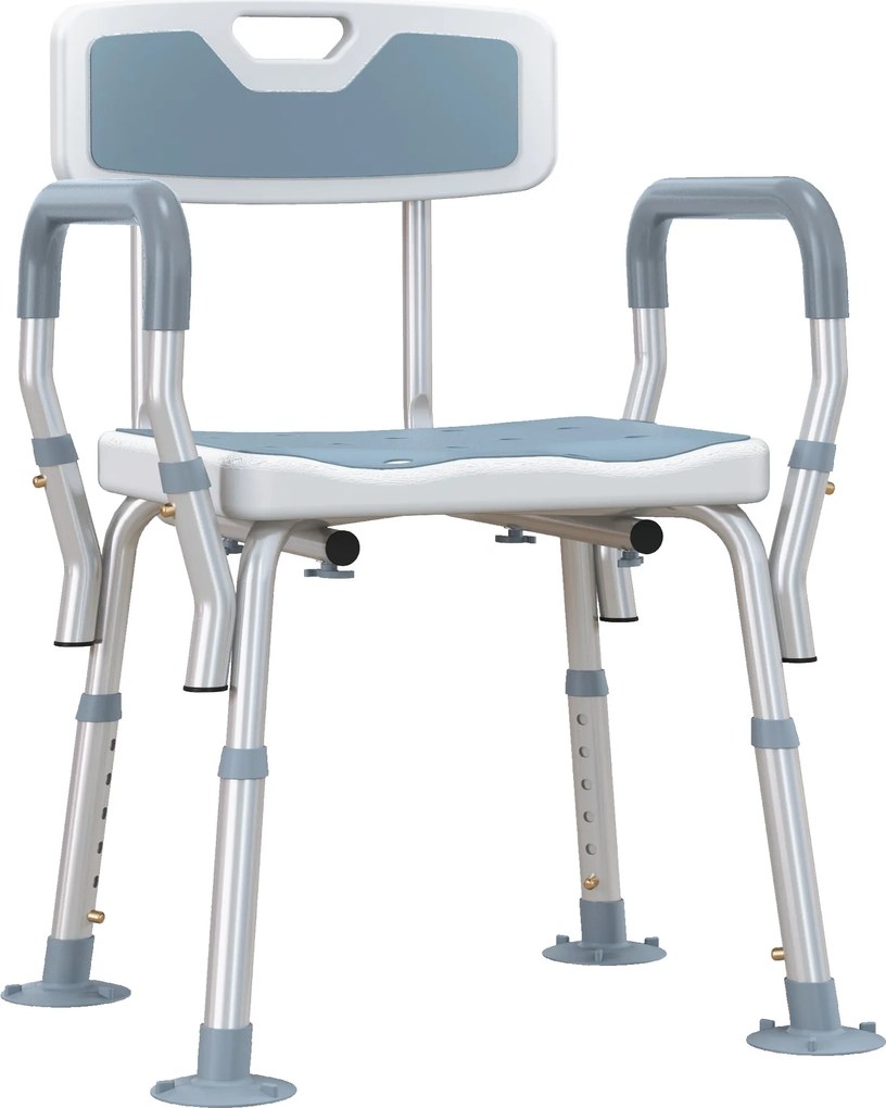 Cadeira de Duche Ergonómica, 56,5 x 53,5 x 87 cm, Altura Regulável, Branco