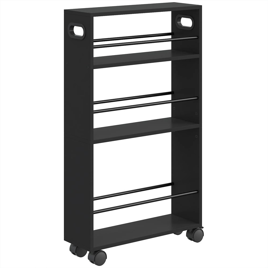 HOMCOM Carrinho Porta-objetos 3 Prateleiras com Rodas em Metal Preto | Aosom Portugal