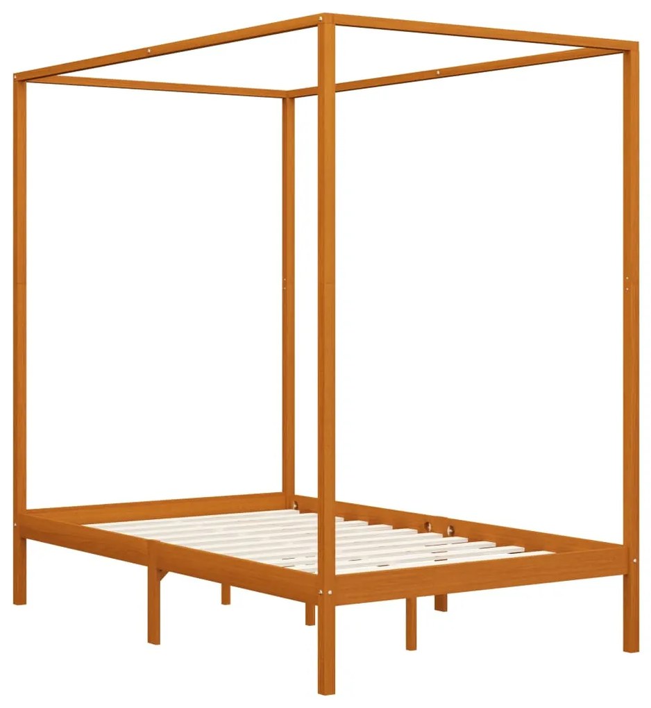 Estrutura de cama com toldo 120x200cm pinho maciço castanho mel