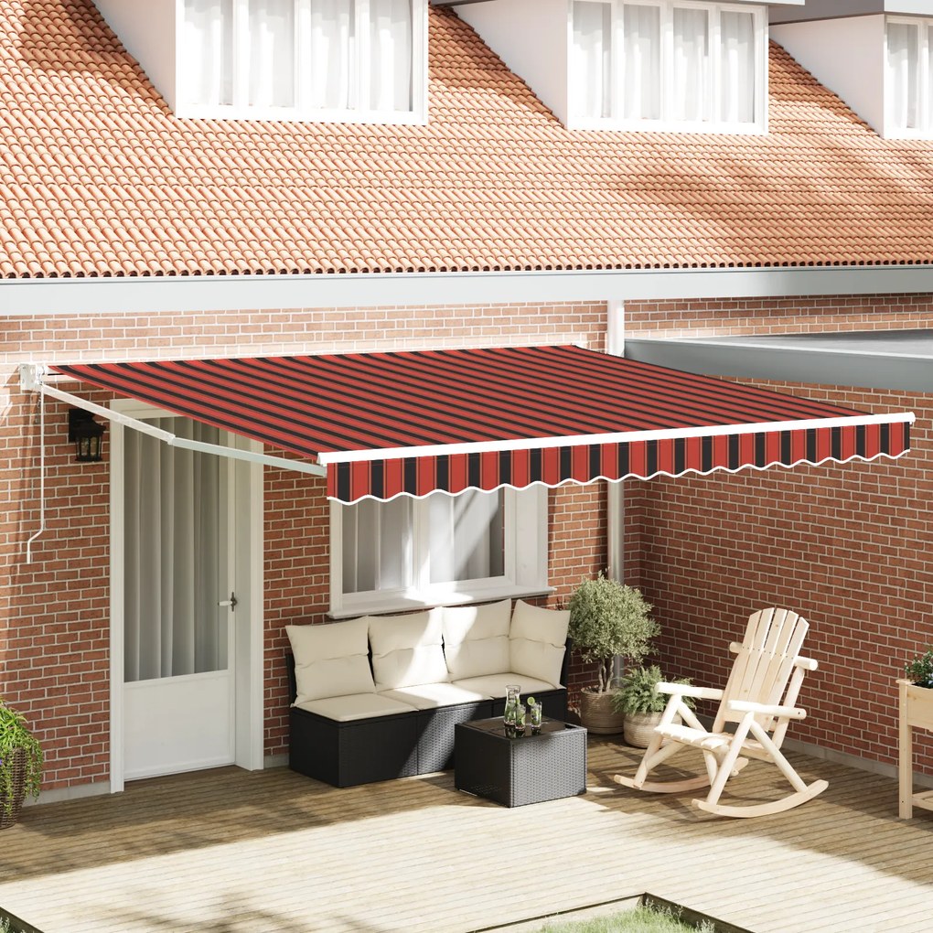 vidaXL Toldo Retrátil Manual com LED Laranja e Castanho 350x250 cm