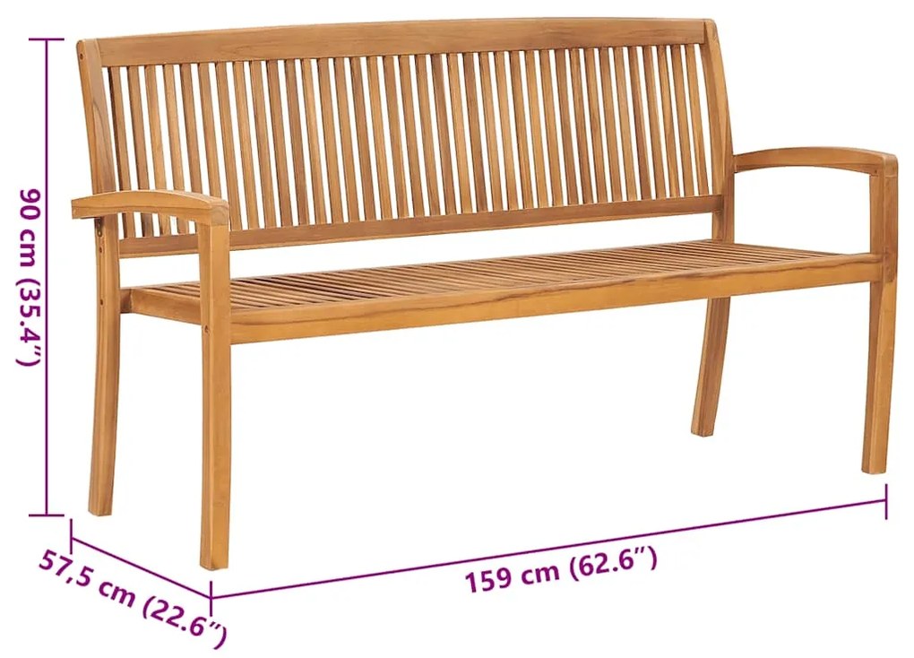 Banco de jardim empilhável c/ almofadão 159 cm teca maciça
