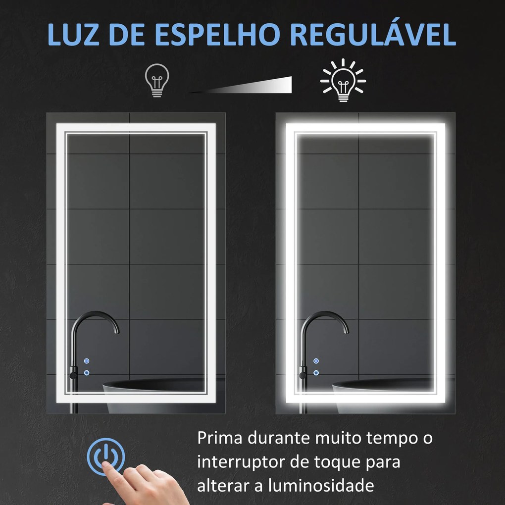 Espelho Casa de Banho com Luz LED 100x60cm Espelho de Parede com Interruptor Tátil 3 Luzes Ajustáveis Função de Memória e Estrutura de Alumínio Espelh