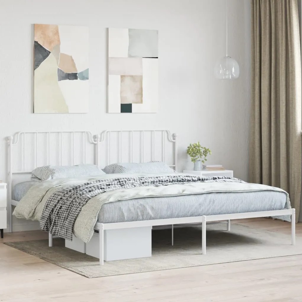 373943 vidaXL Estrutura de cama com cabeceira 200x200 cm metal branco