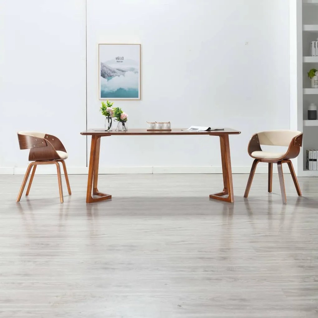 vidaXL Cadeira de jantar madeira curvada e couro artificial cor creme