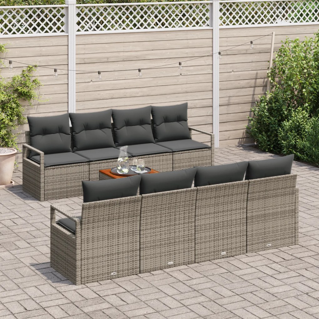 Conjunto de Sofá de 9 Peças vidaXL com Almofadas Cinza Rattan Sintétic