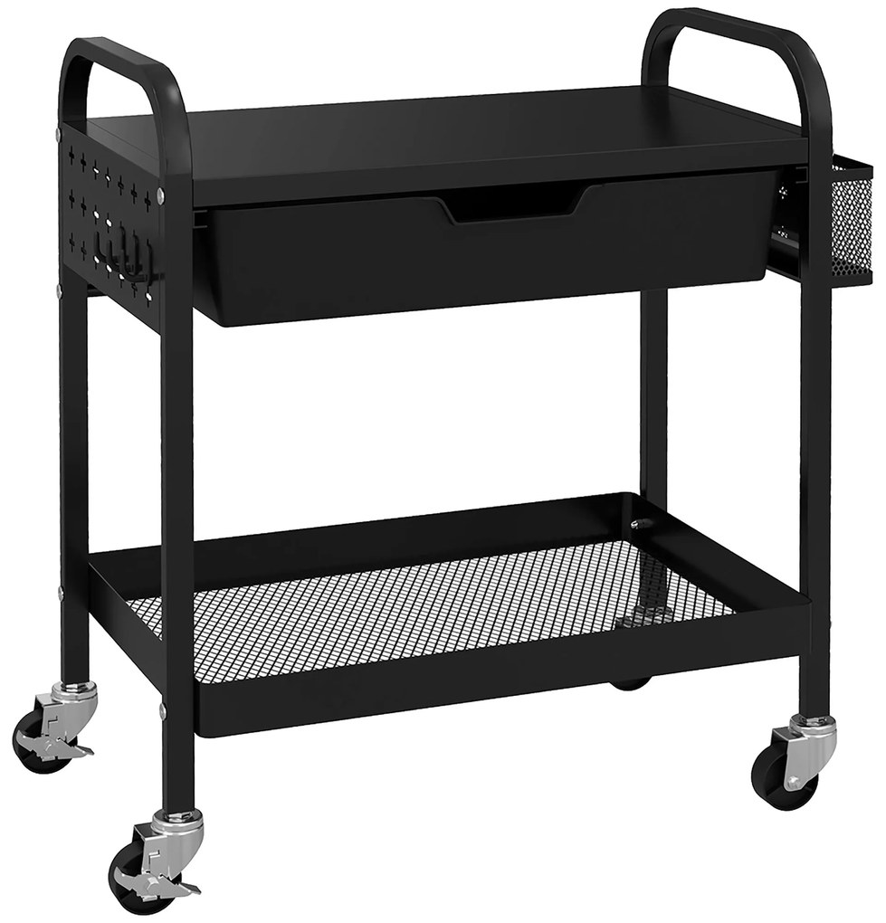 HOMCOM Carrinho Versátil com 1 Gaveta 1 Prateleira 4 Rodas Carrinho de Cozinha Preto | Aosom Portugal