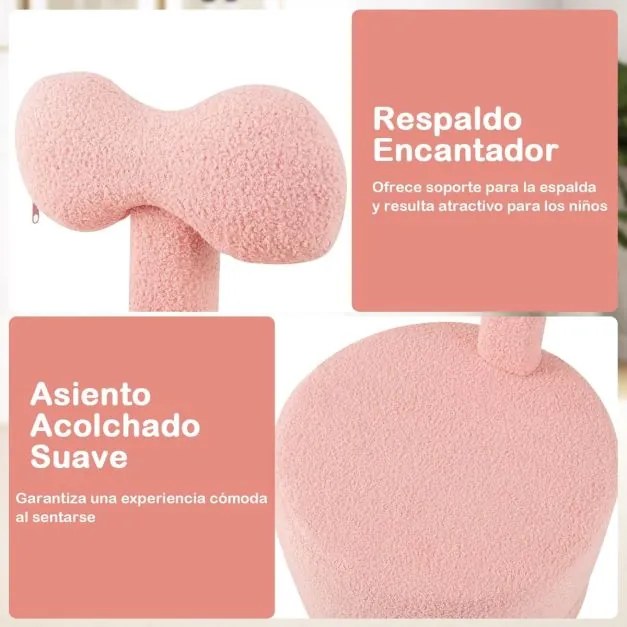 Conjunto de 2 cadeiras giratórias infantis estofadas em veludo Teddy com encosto em forma de laço e assento acolchoado Rosa