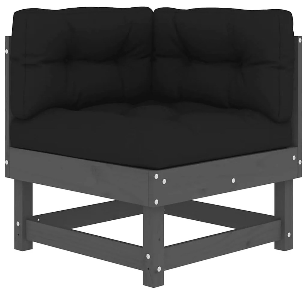 Sofás de canto com almofadões 2 pcs pinho maciço cinzento