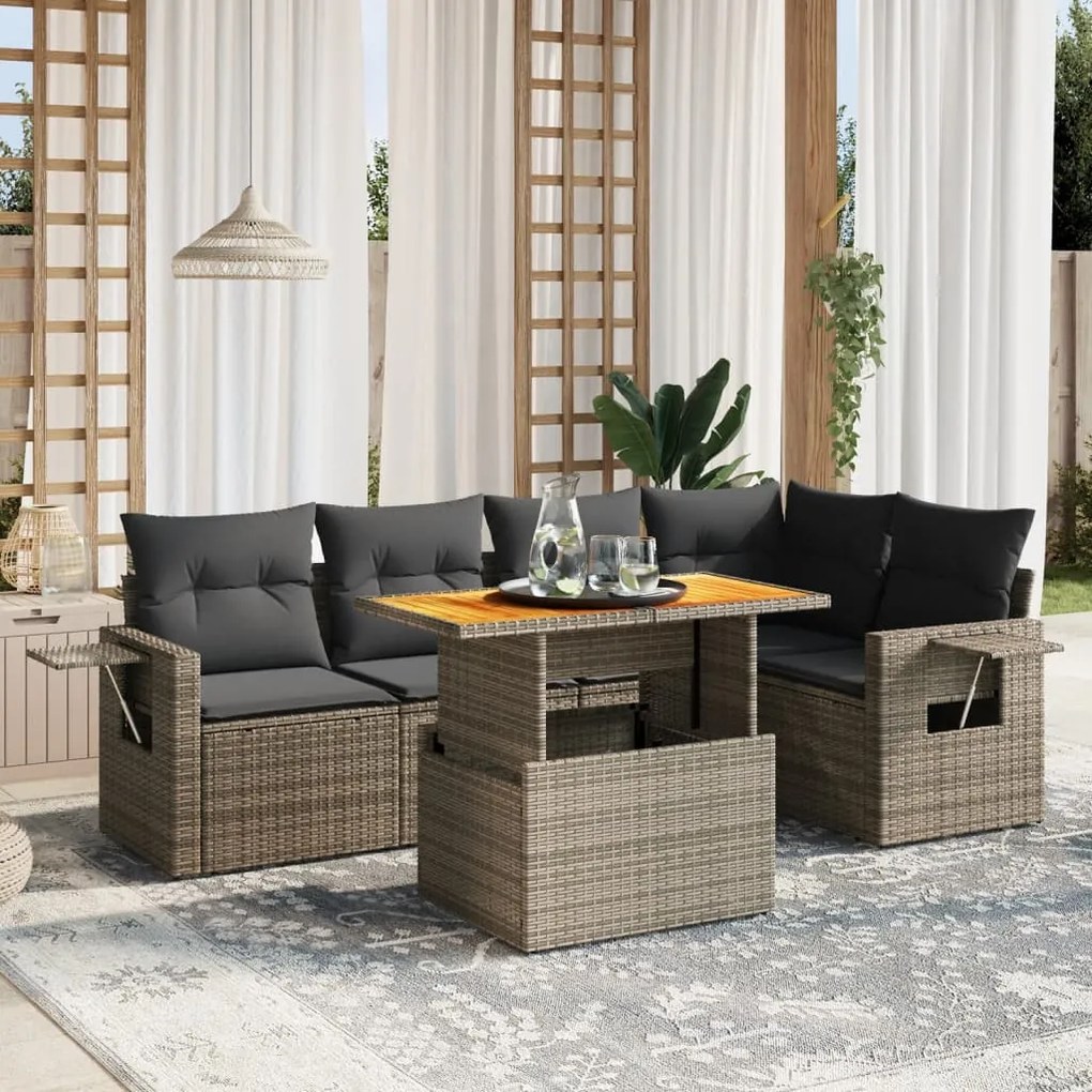 vidaXL 6 pcs conjunto sofás de jardim com almofadões vime cinzento