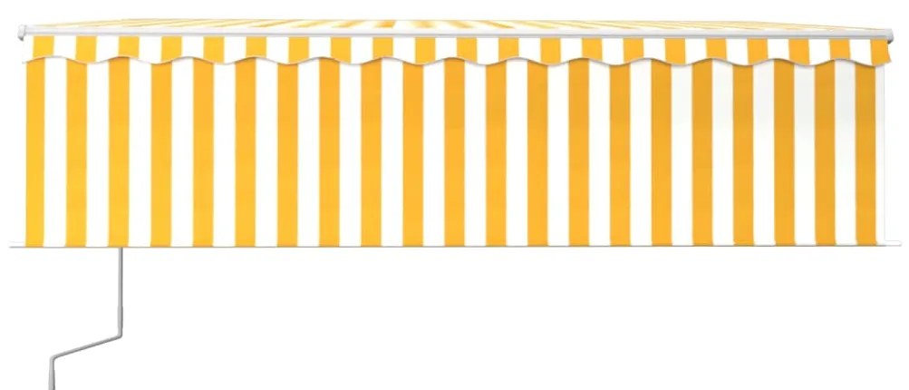 Toldo autom. c/ estore/LED/sensor de vento 5x3 m amarelo/branco