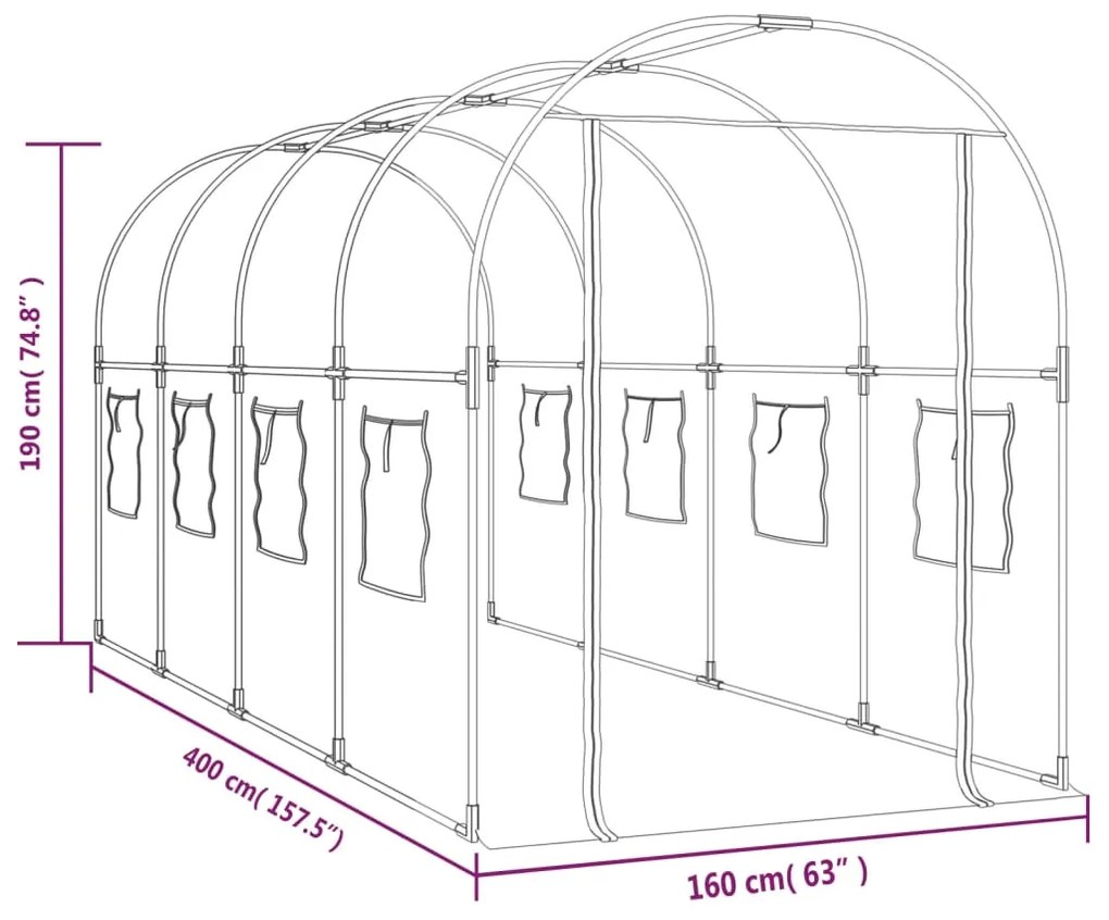 Estufa - 160x400x190 cm - PVC e Estrutura em Aço