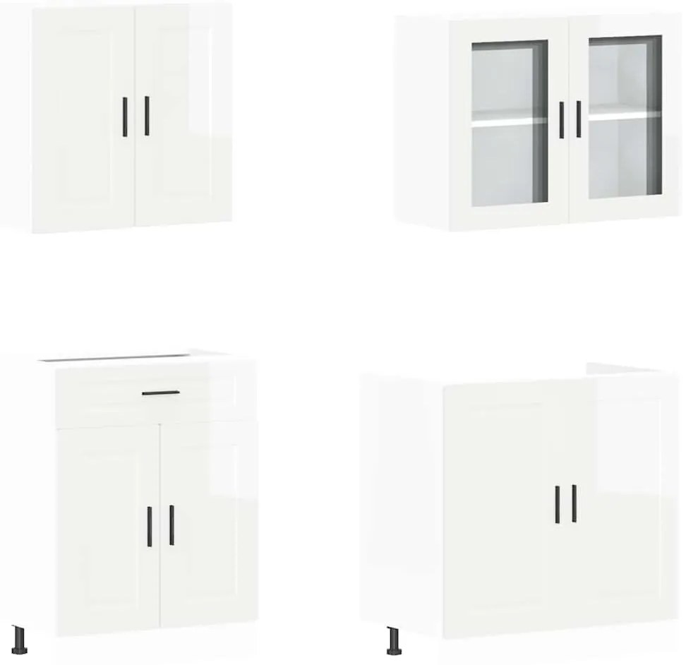 4 peças armário de cozinha conjunto Kalmar branco brilhante