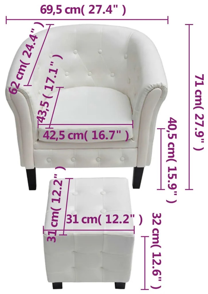 Poltrona com apoio de pés couro artificial branco